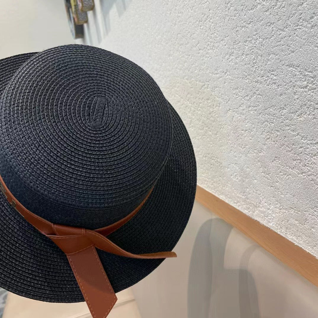Chanel Woven Hat with Leather Strap Black in Cotton 205614