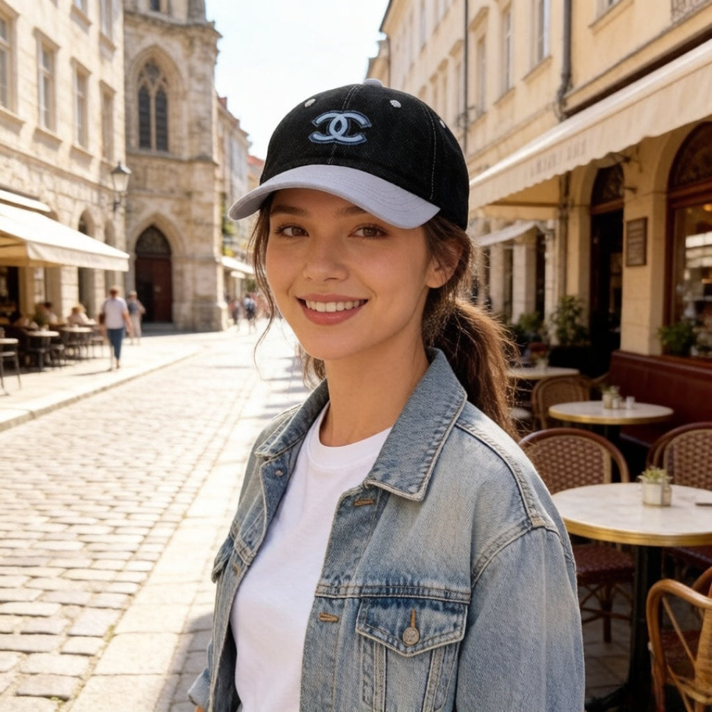 Chanel Baseball Cap Black Gray in Cotton 205357