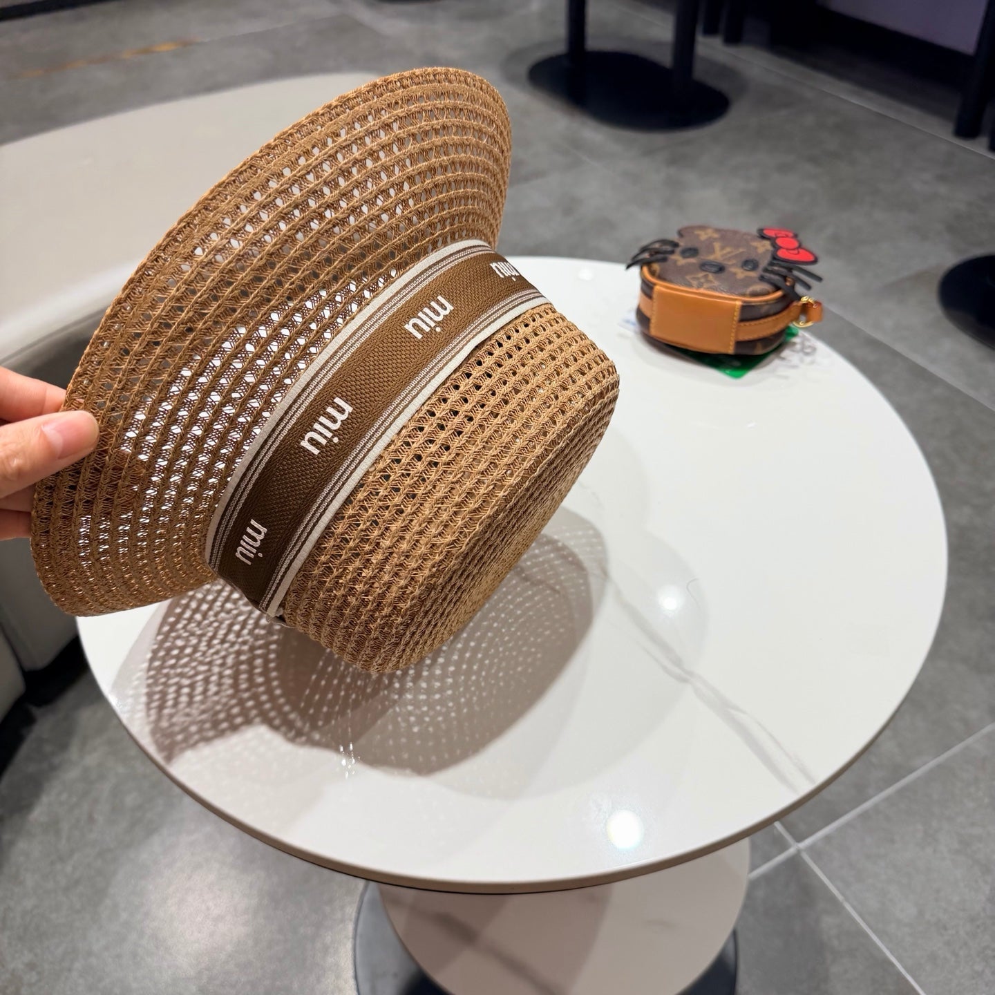 Miumiu Bucket Hat Camel Brown in Straw 205586
