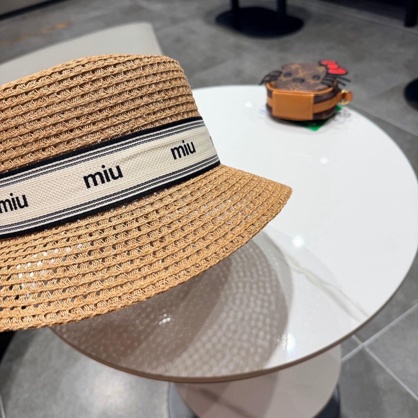 Miumiu Bucket Hat Camel Beige in Straw 205585