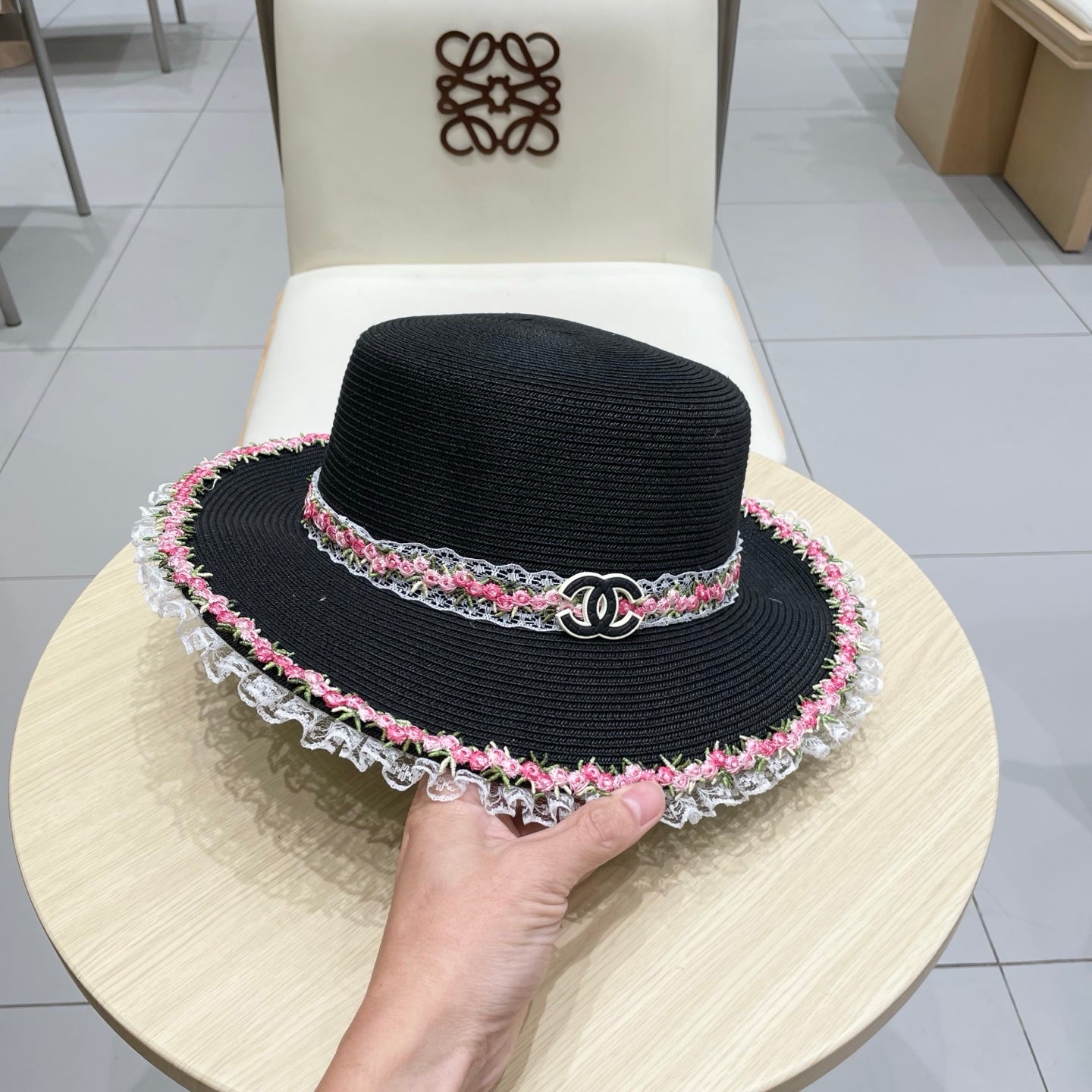 Chanel Flat-Top Straw Hat