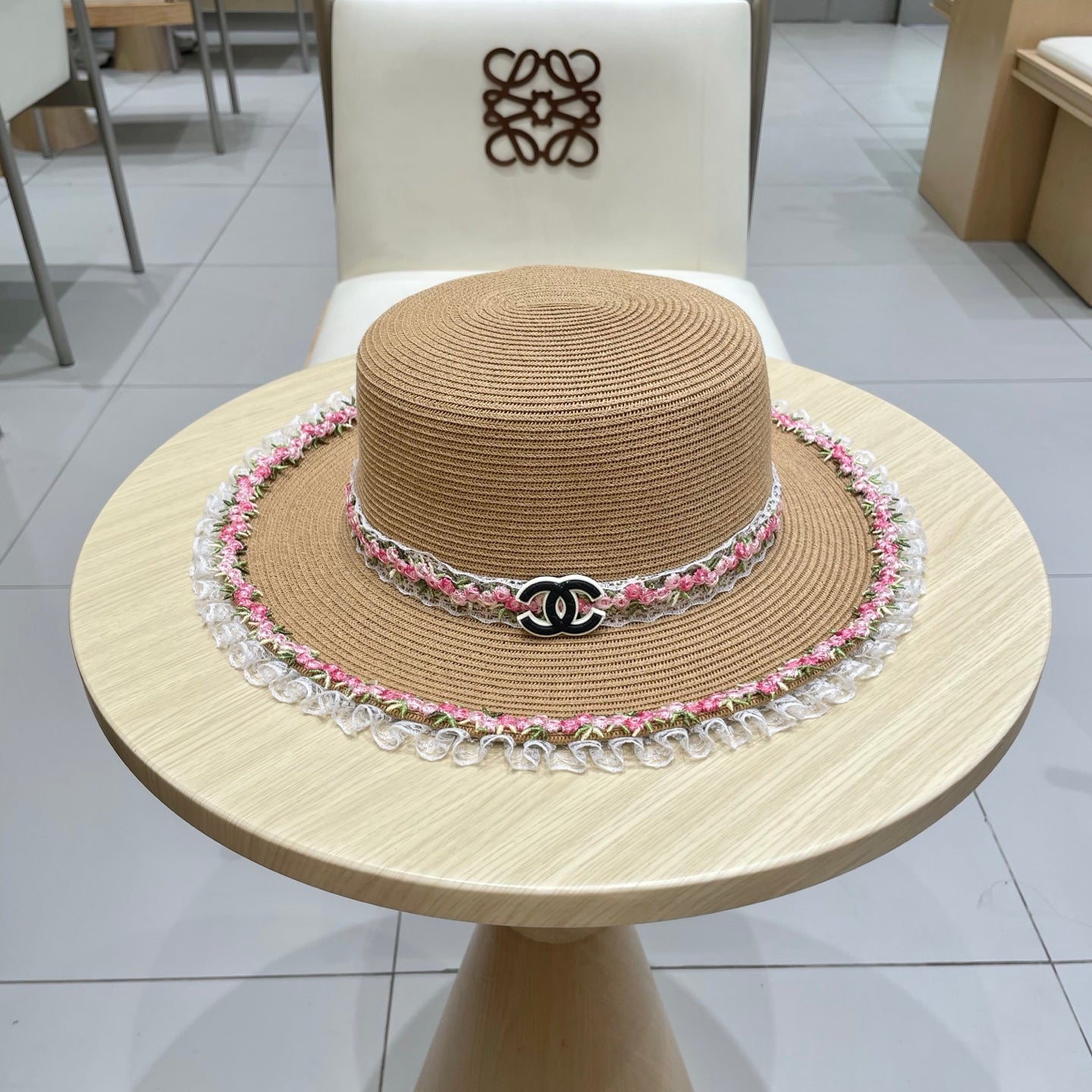 Chanel Flat-Top Straw Hat