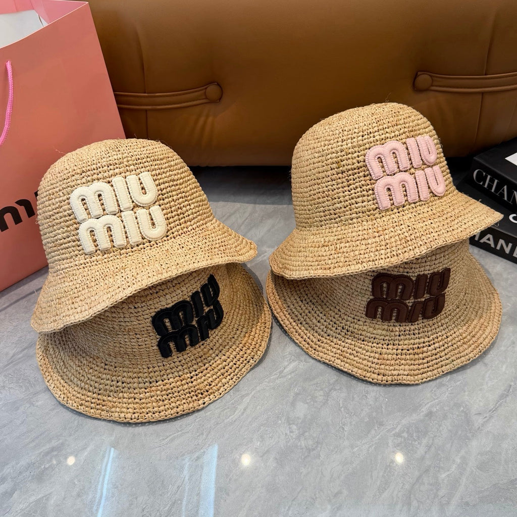 Miu Straw Hat with Logo 379596