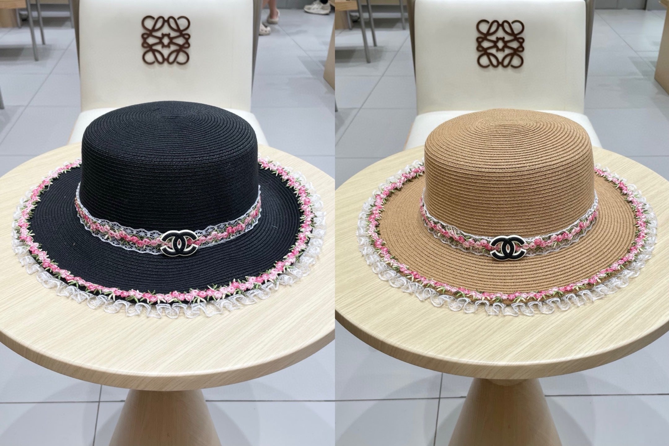 Chanel Flat-Top Straw Hat
