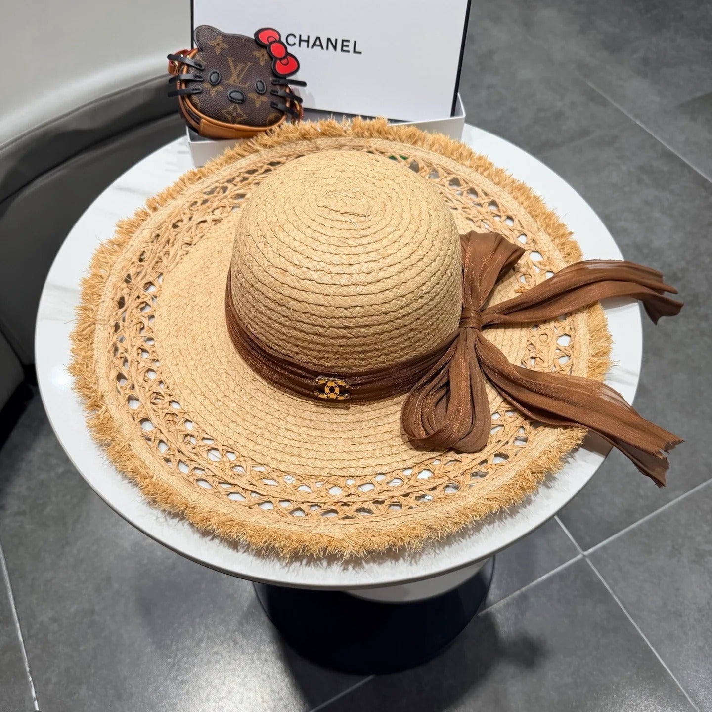Chanel Raffia Sun Hat With Silk Ribbon 219110