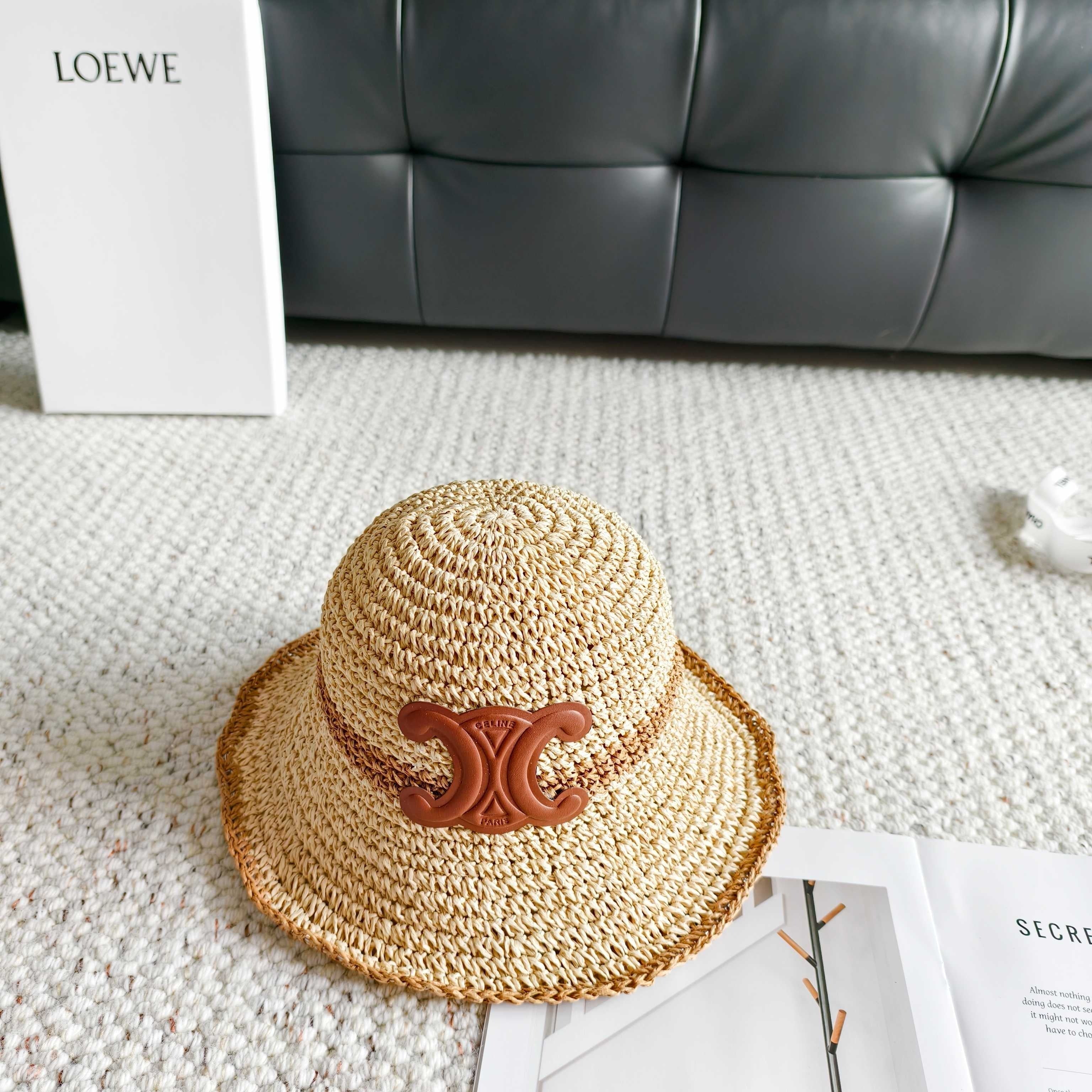Celine Arc de Triomphe Bucket Hat Woven Leather 237207