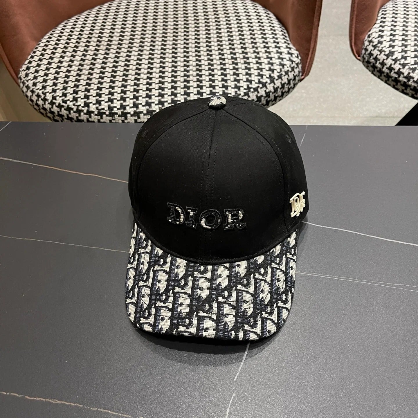 Dior Embroidered Baseball Cap Gray Black Cotton 219158