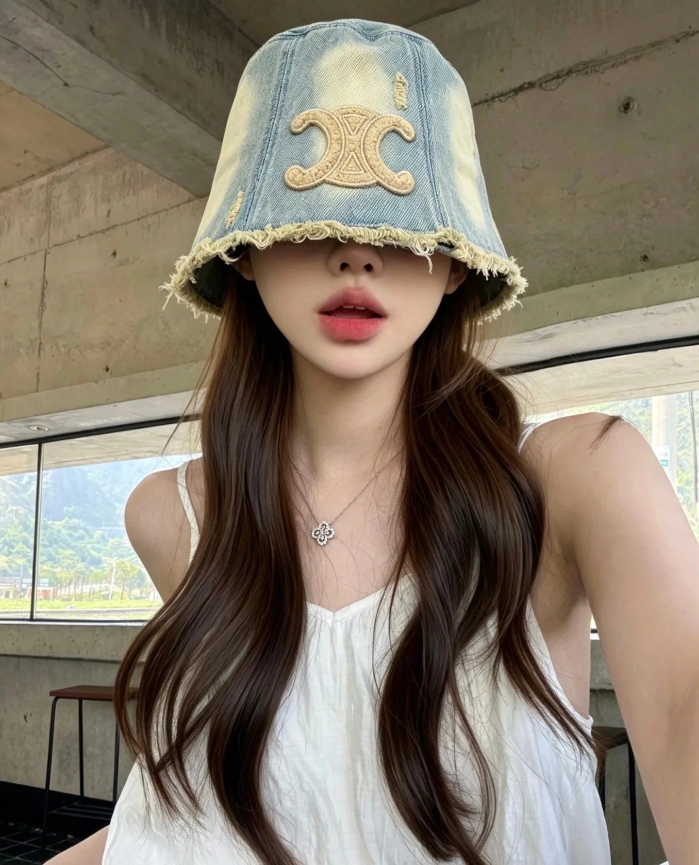 CE Denim Bucket Hat With Embroidered Triomphe Logo 212952