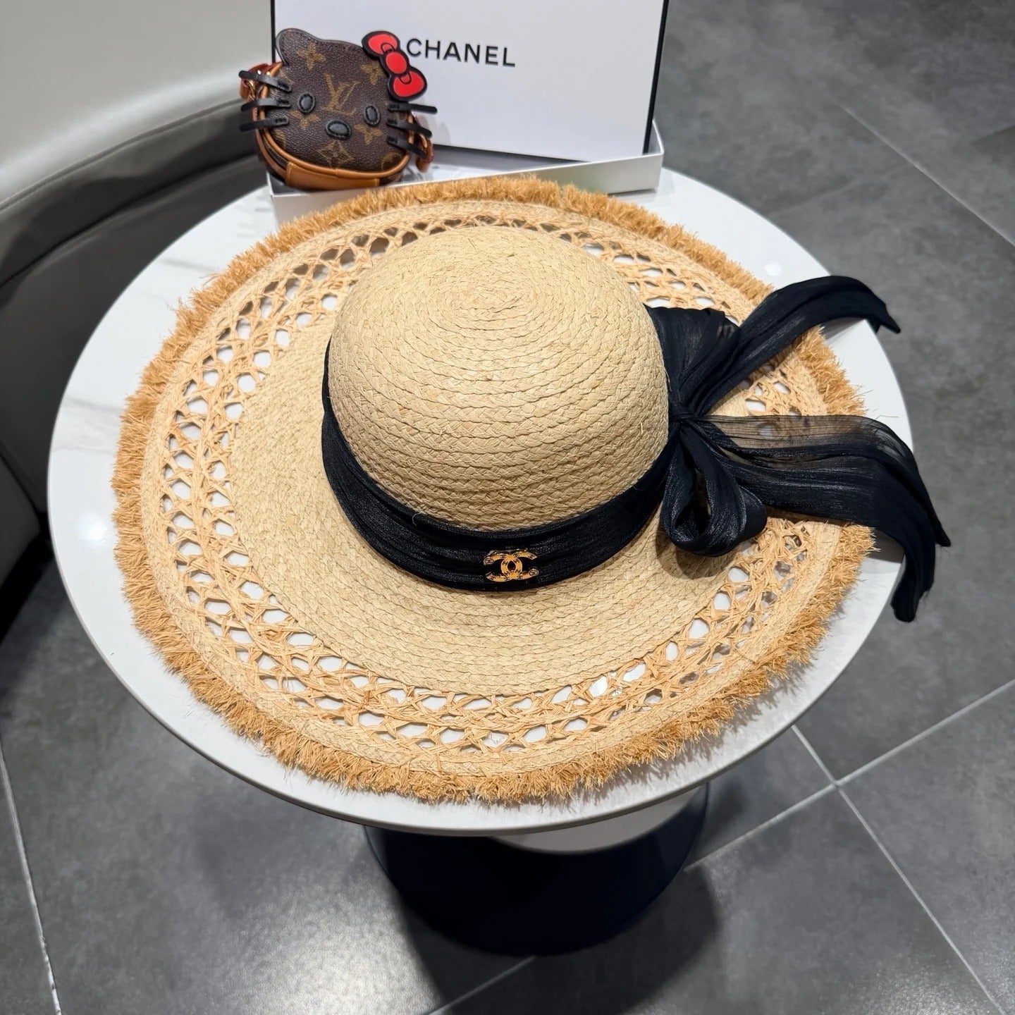 Chanel Raffia Sun Hat With Silk Ribbon 219110