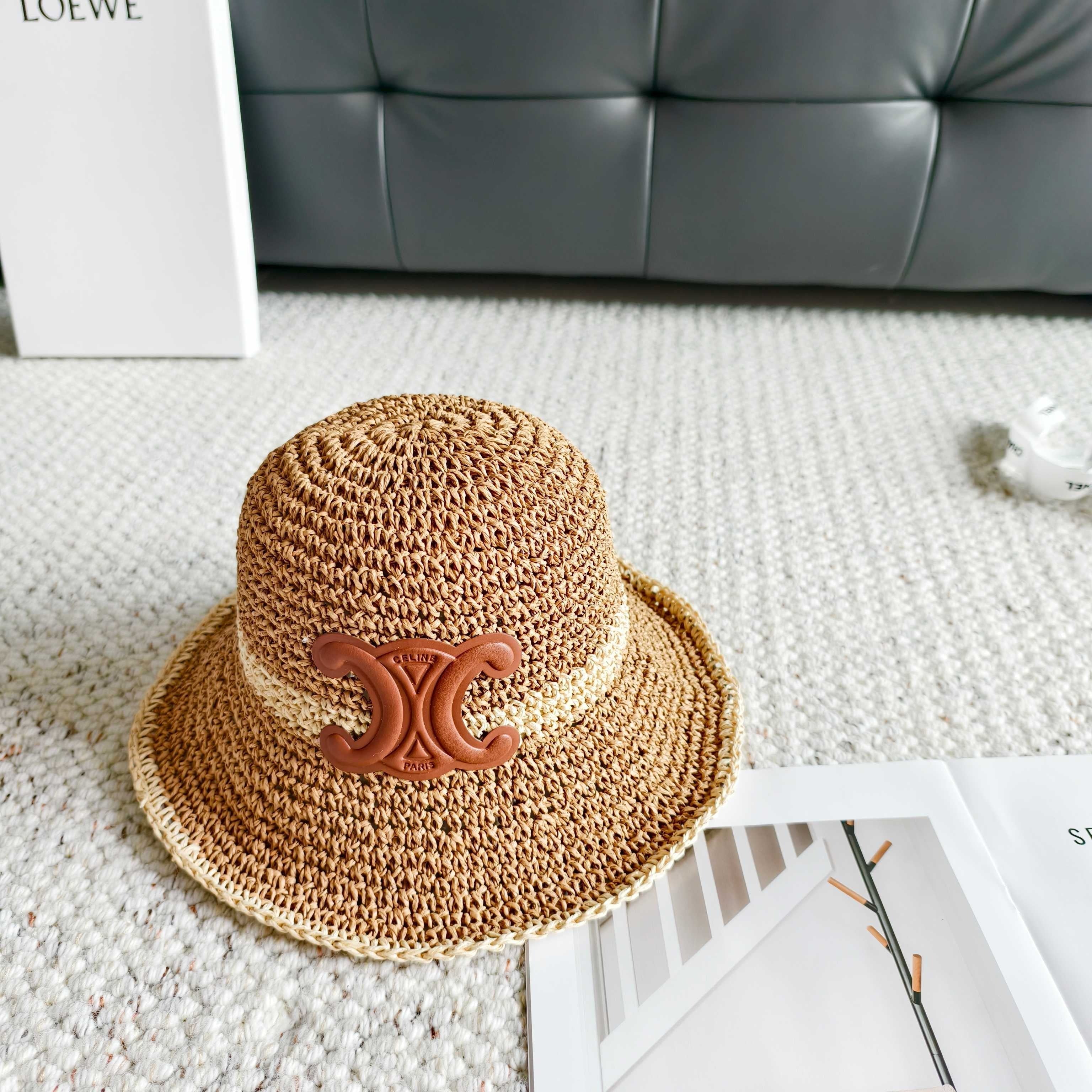 Celine Arc de Triomphe Bucket Hat Woven Leather 237207