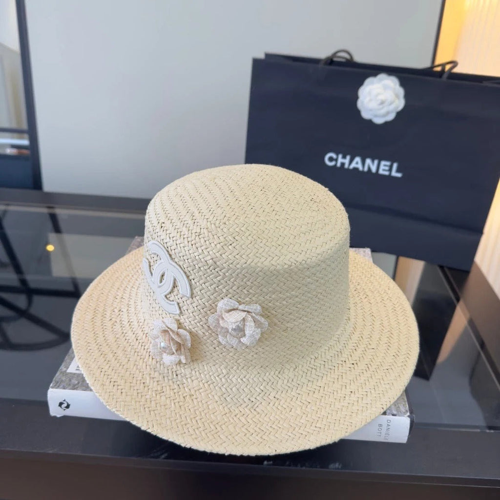 CC Straw Hat with Flower Logo 379510