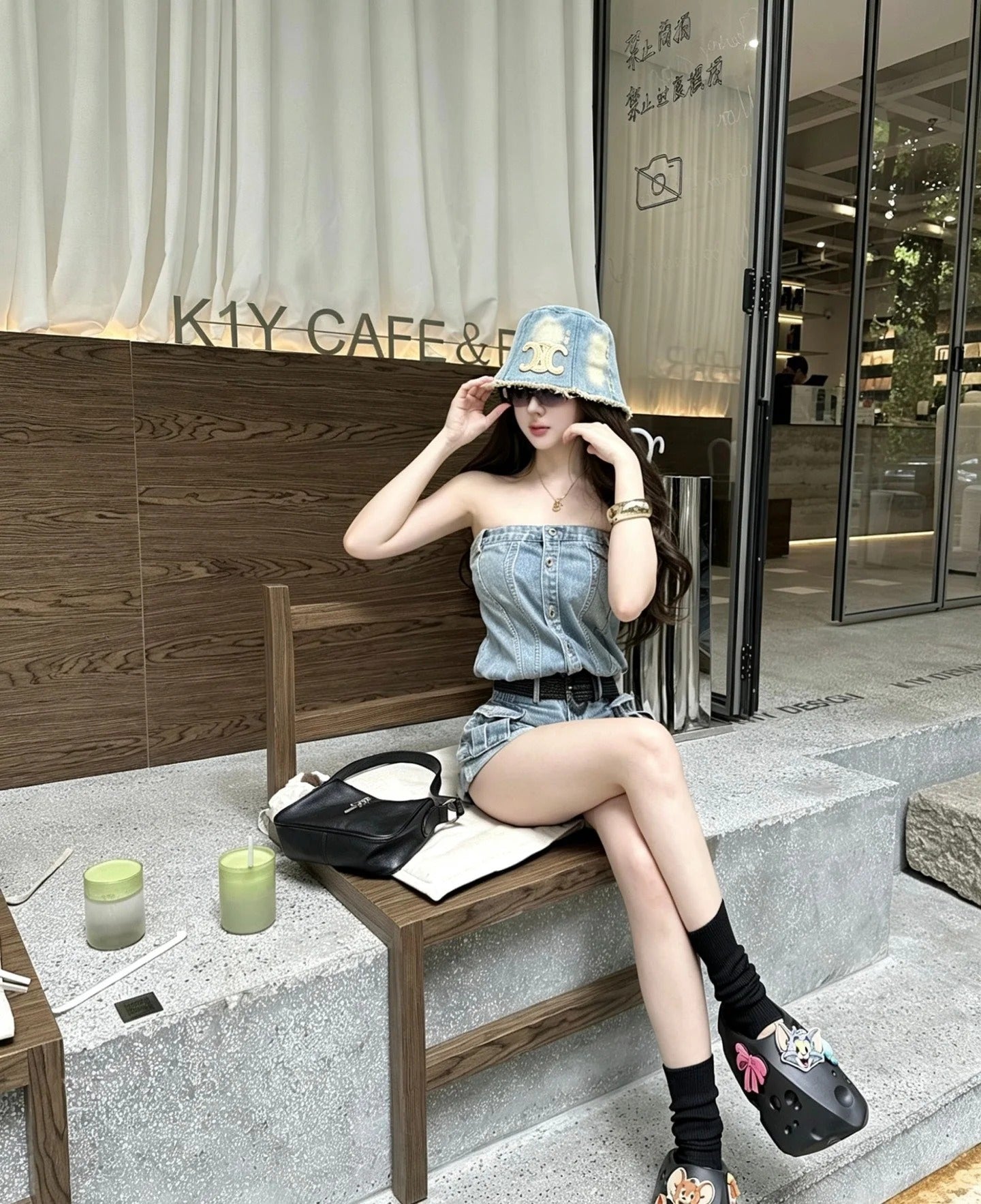 CE Denim Bucket Hat With Embroidered Triomphe Logo 212952