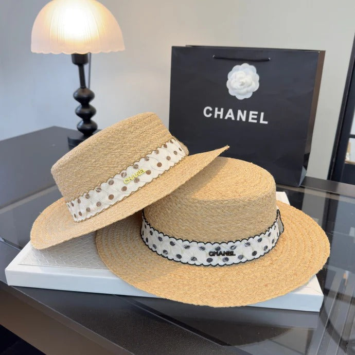 CC Dot Flat-top Straw Hat 262176