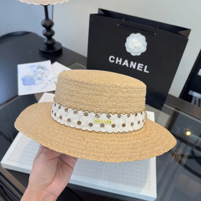 CC Dot Flat-top Straw Hat 262176