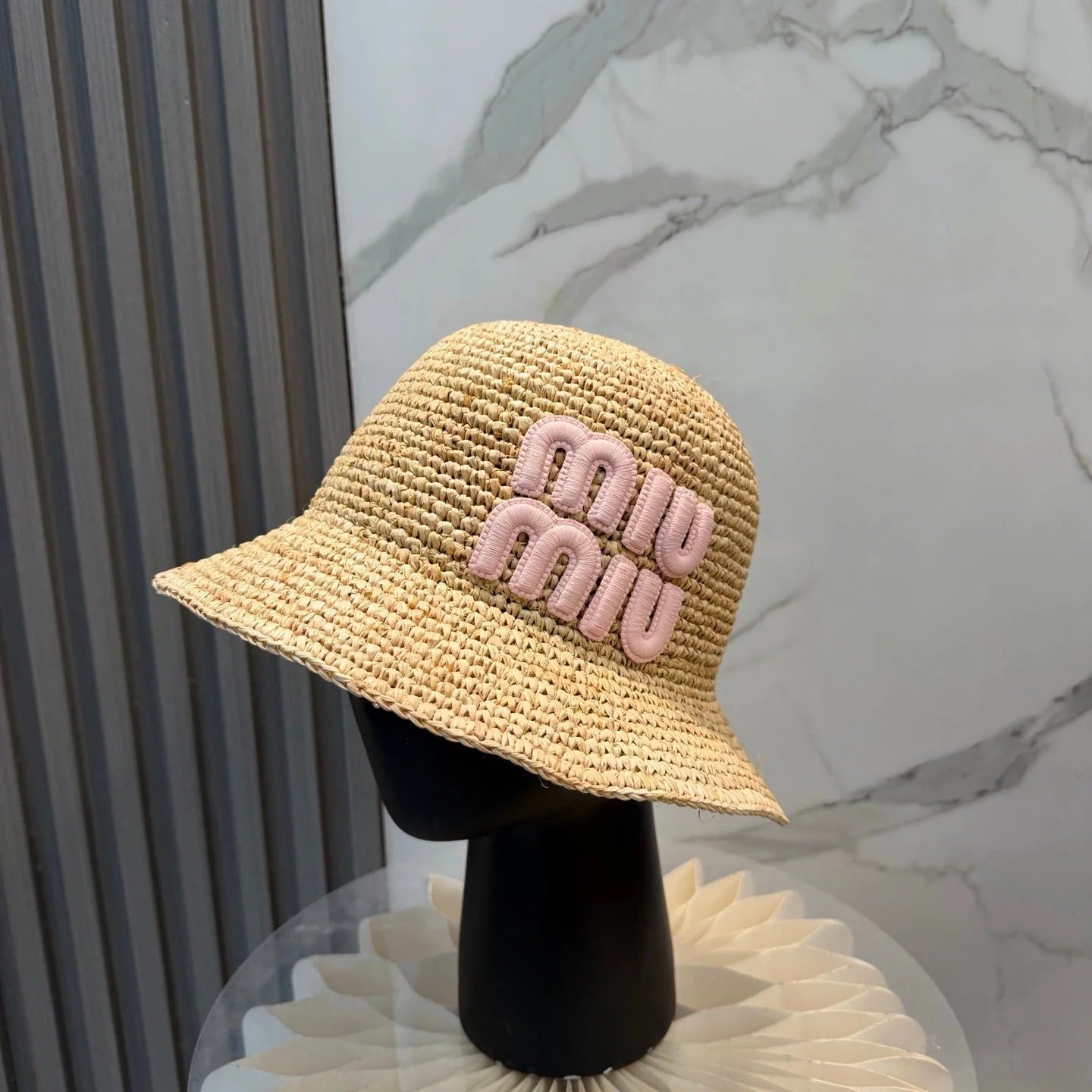 Miu Straw Hat with Logo 379596