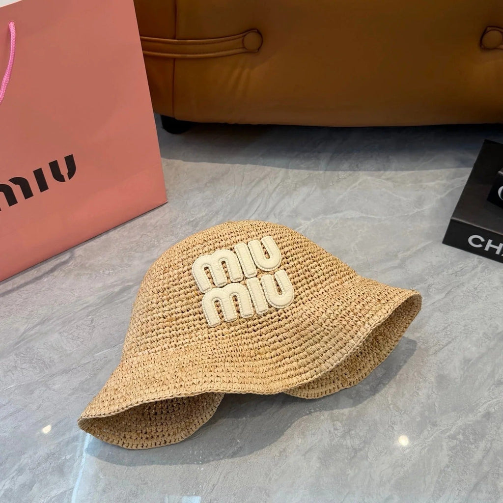 Miu Straw Hat with Logo 379596