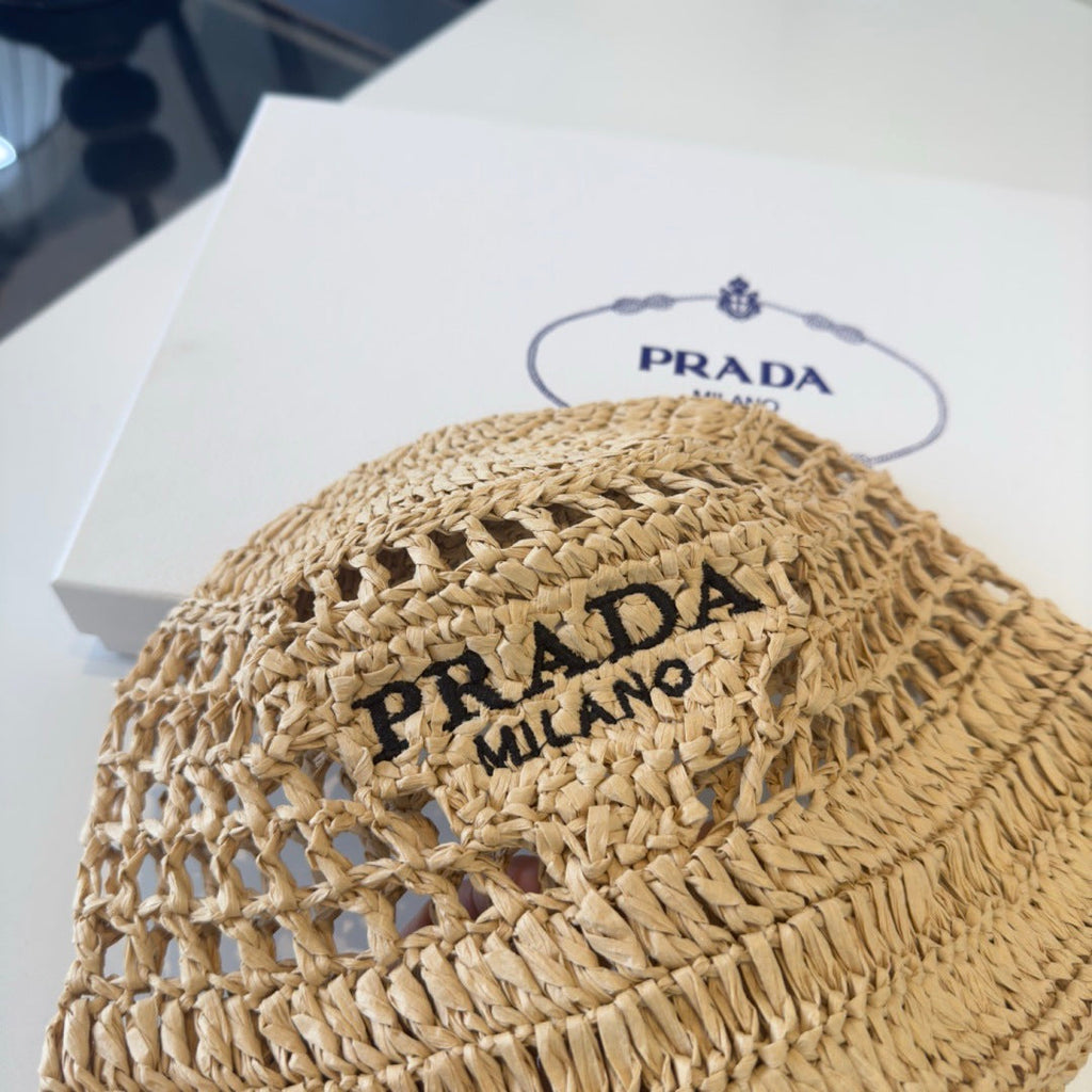 Prada Logo Straw Hat 221077