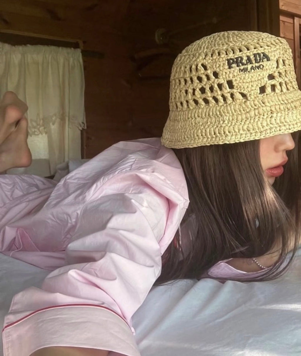 Prada Logo Straw Hat 221077