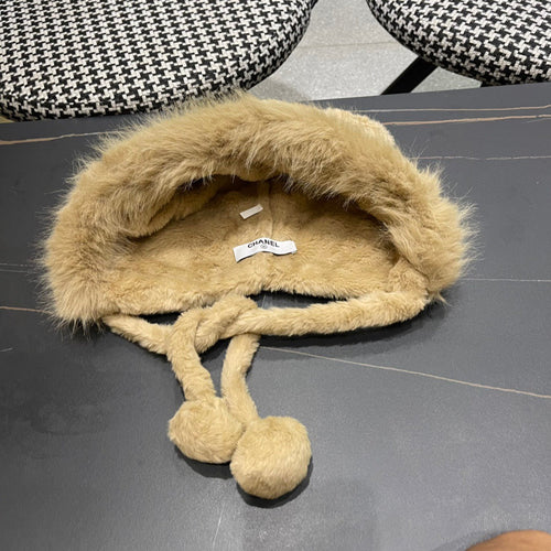 BEANIE HAT IN CAMEL BROWN FLEECE AND WOOL 433163