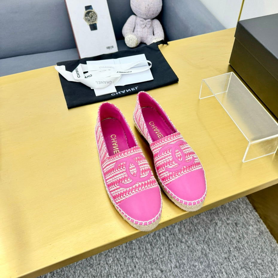 CHANEL ESPADRILLES PLATFORM 25S IN PINK TWEED MIX CALFSKIN