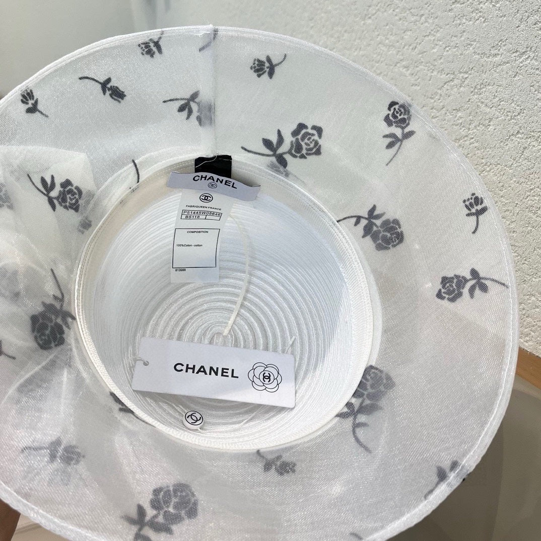 STRAW HAT WITH CHIFFON FLOWER WHITE 672758
