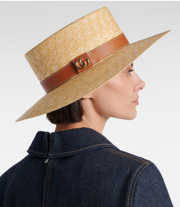 Gucci Straw Hat Beige Brown With Leather Detail