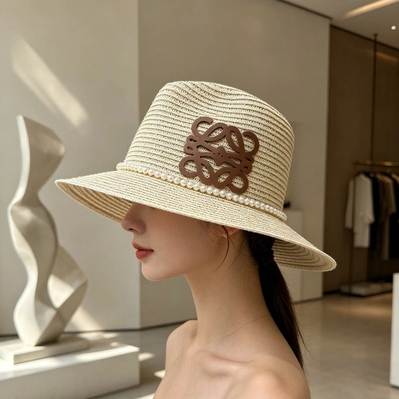 Loew Straw Hat With Pearl and Logo 280797