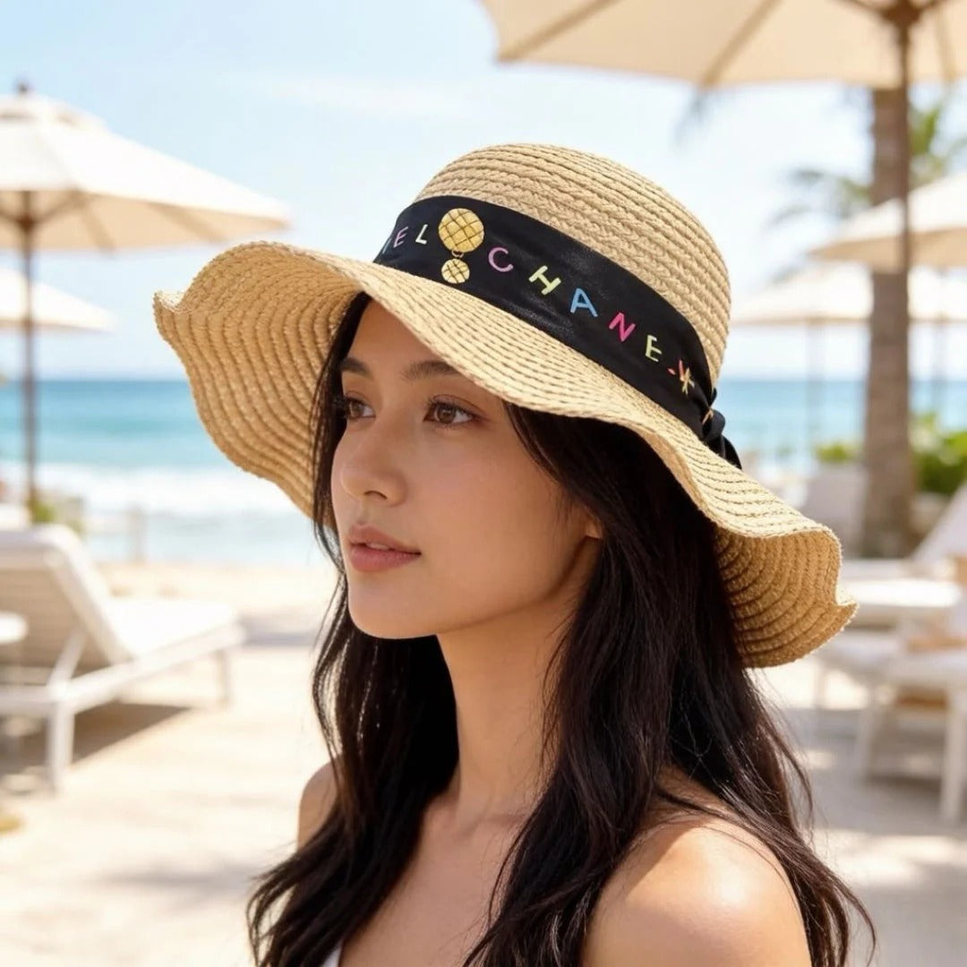 CC Straw Hat With Silk Ribbon 323571