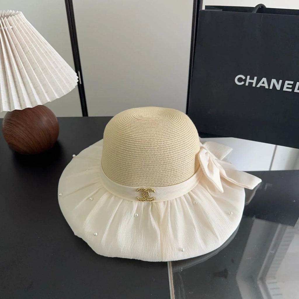 CC Straw Hat With Patchwork Bow 279511