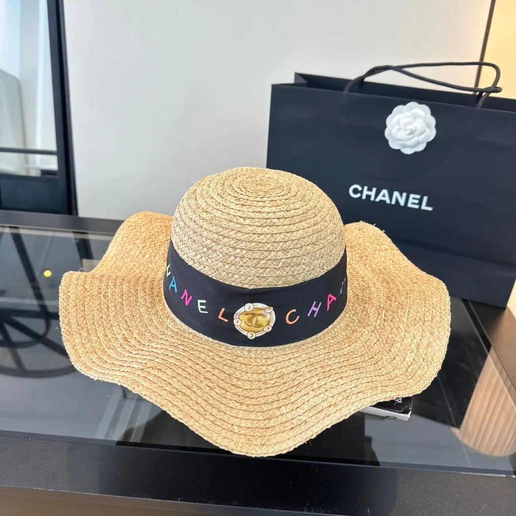 CC Straw Hat With Silk Ribbon 323571