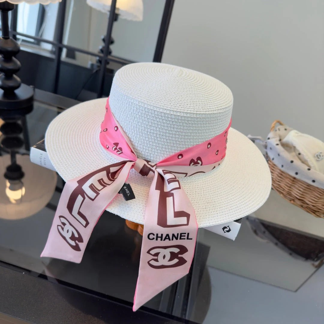 CC Flat-top Straw Hat With Silk Bow 279632