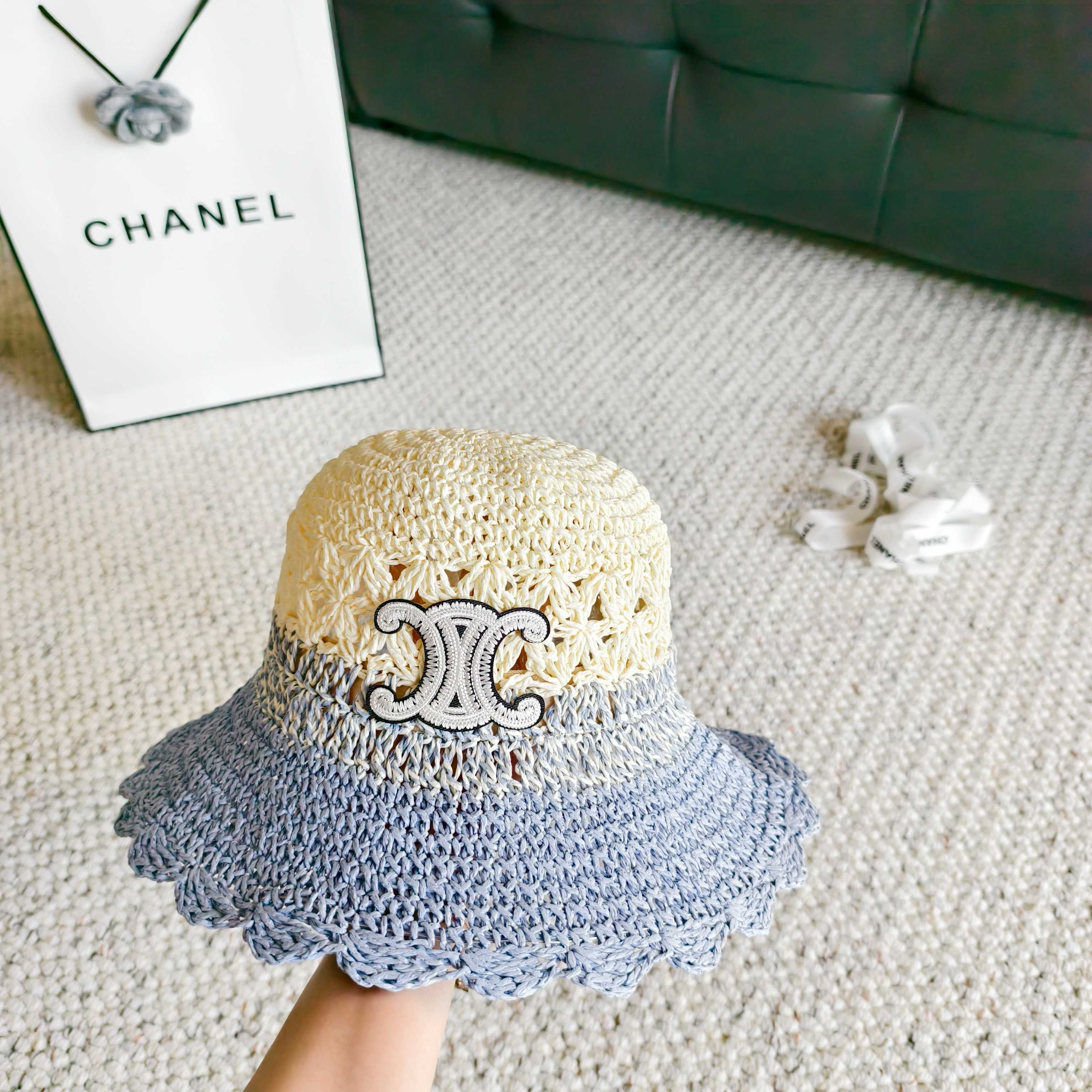 CL Hollow-out Woven Arc de Triomphe Straw Bucket Hat 322140