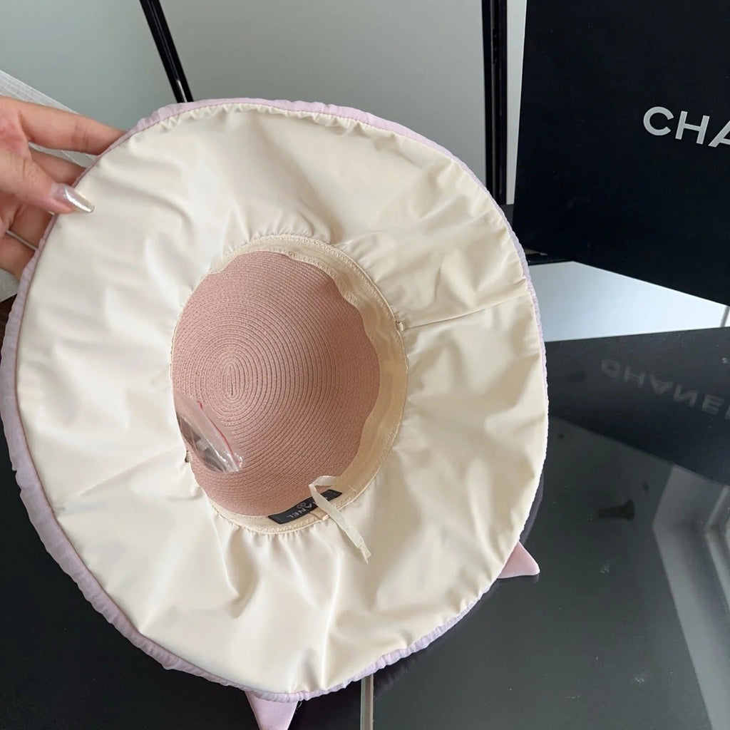 CC Straw Hat With Patchwork Bow 279511