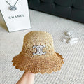 CL Hollow-out Woven Arc de Triomphe Straw Bucket Hat 322140