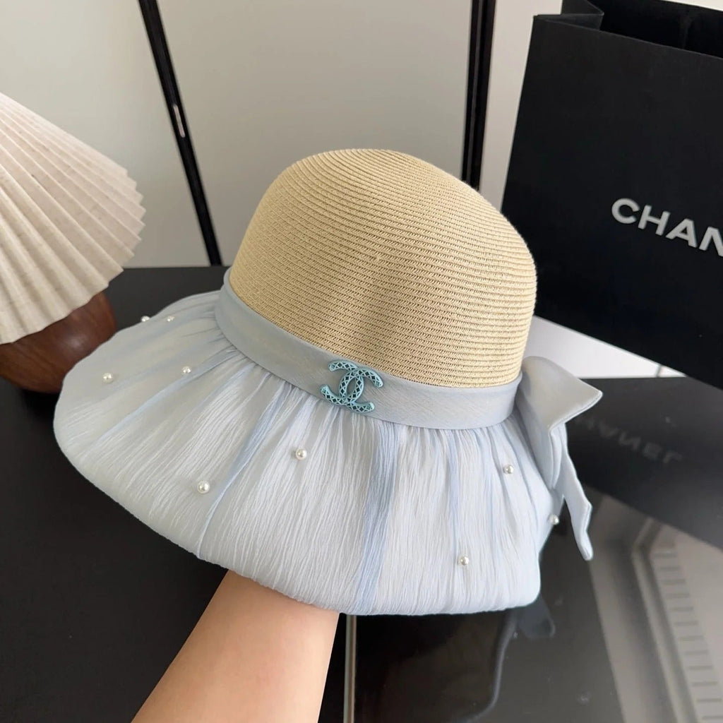 CC Straw Hat With Patchwork Bow 279511