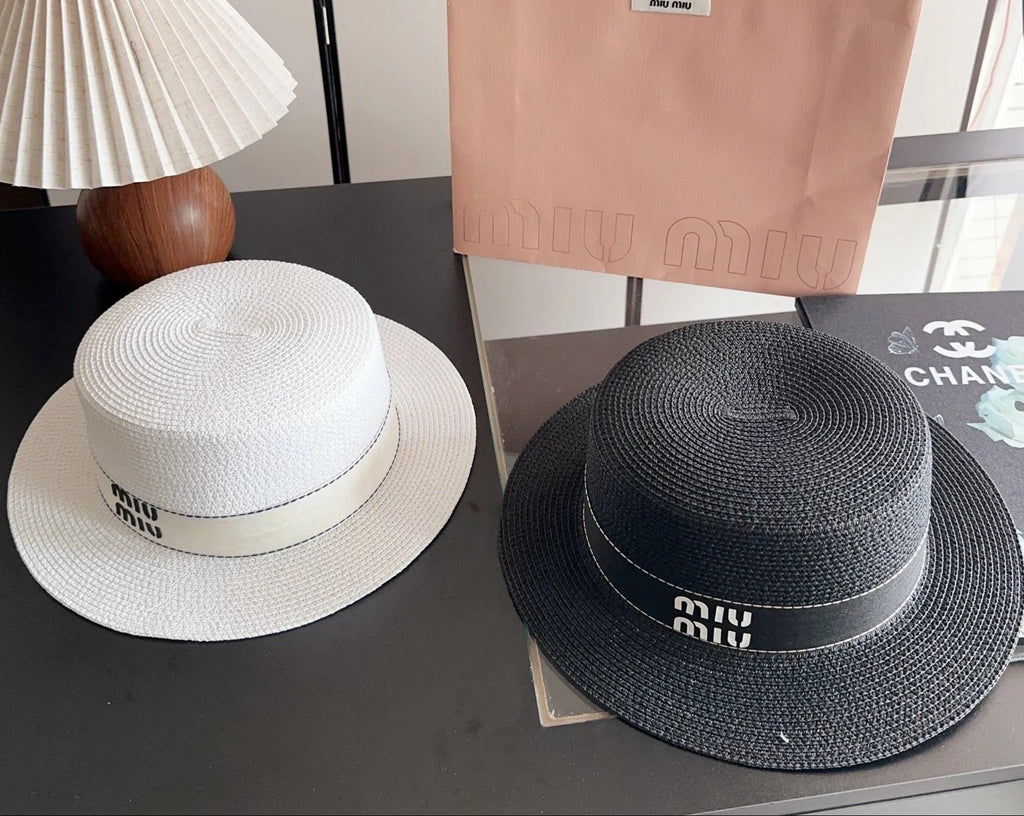 Miu Flat-Top Straw Hat 323449