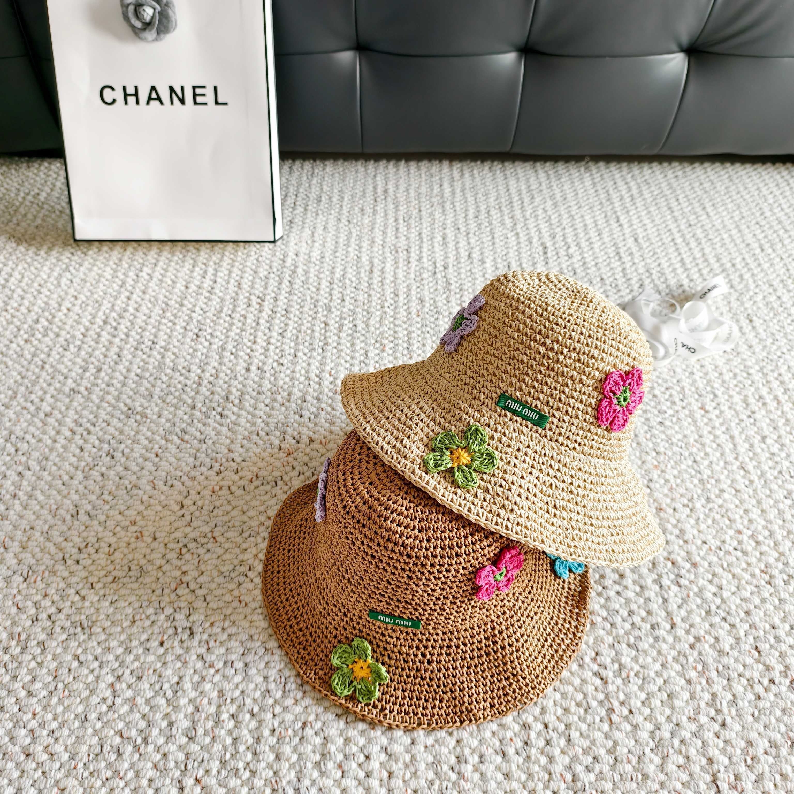Miu Multicolor Flower Straw Bucket Hat 322156