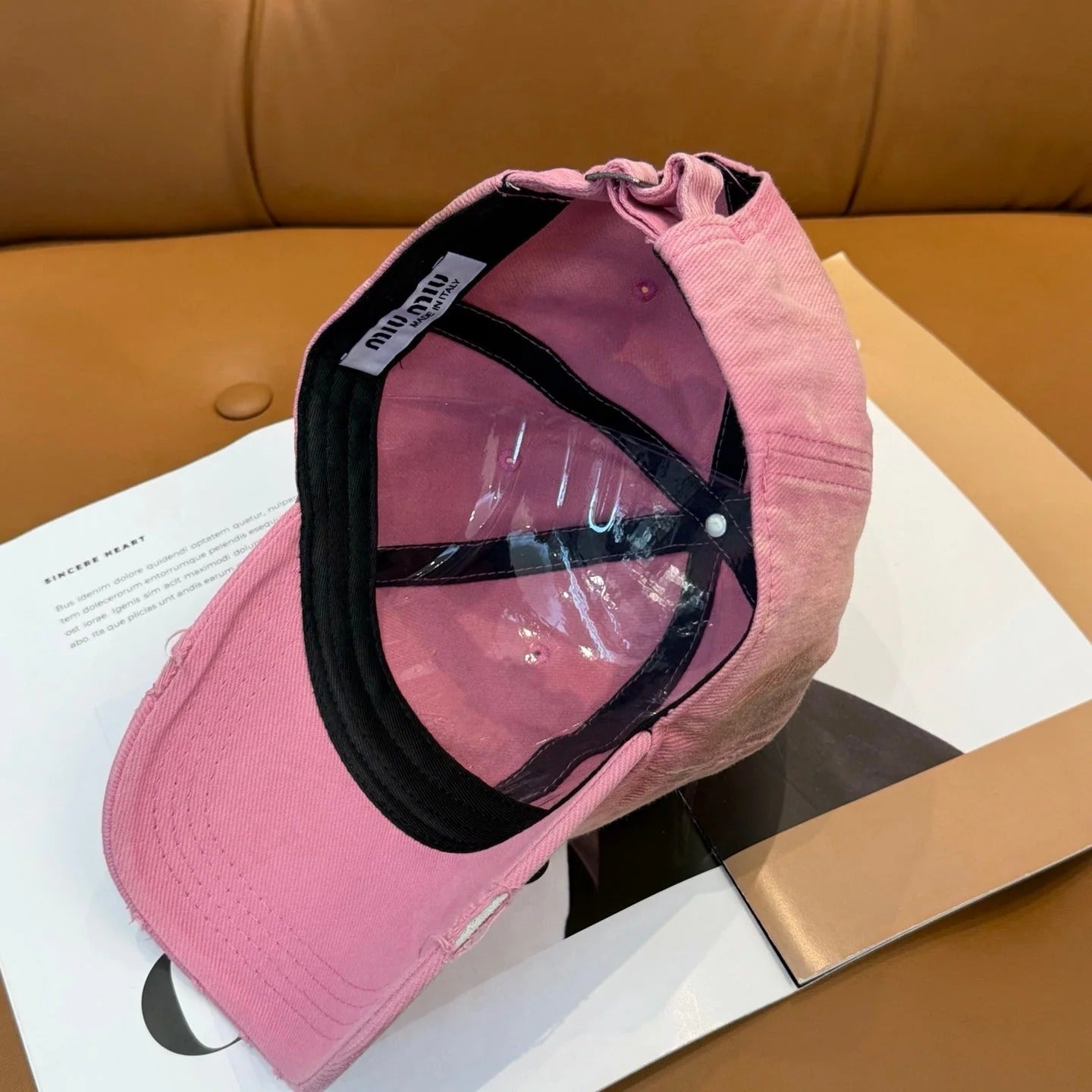 Miu Distressed Baseball Cap Cotton 323813