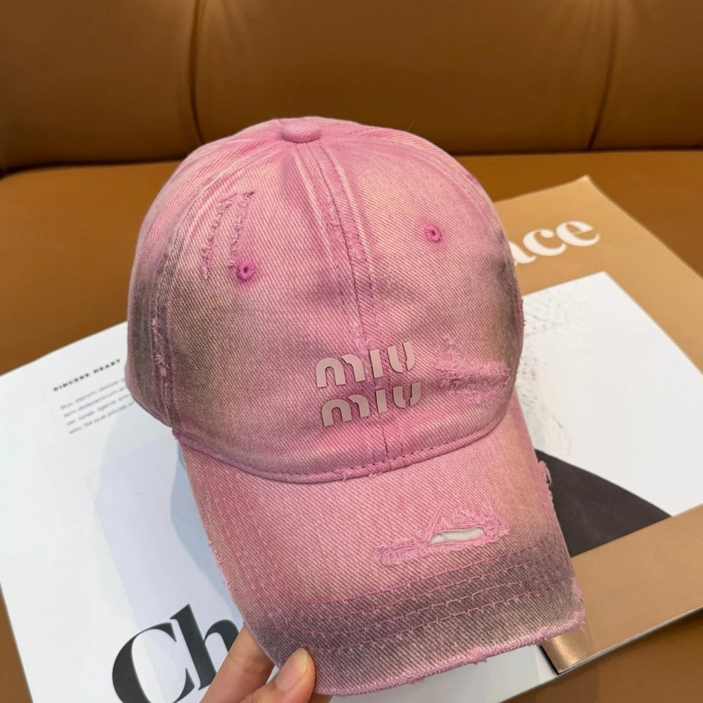 Miu Distressed Baseball Cap Cotton 323813