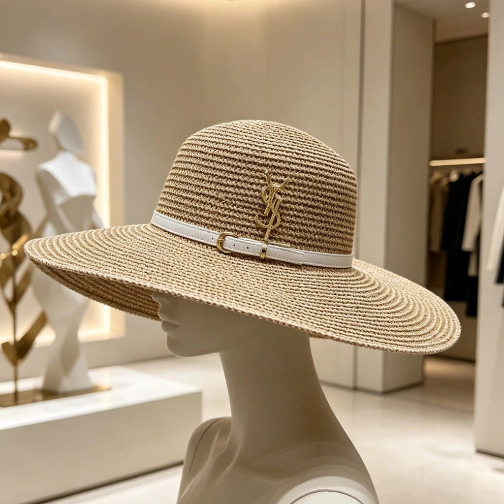 YSL Round Top Yarn Wide Brim Straw Hat 280795