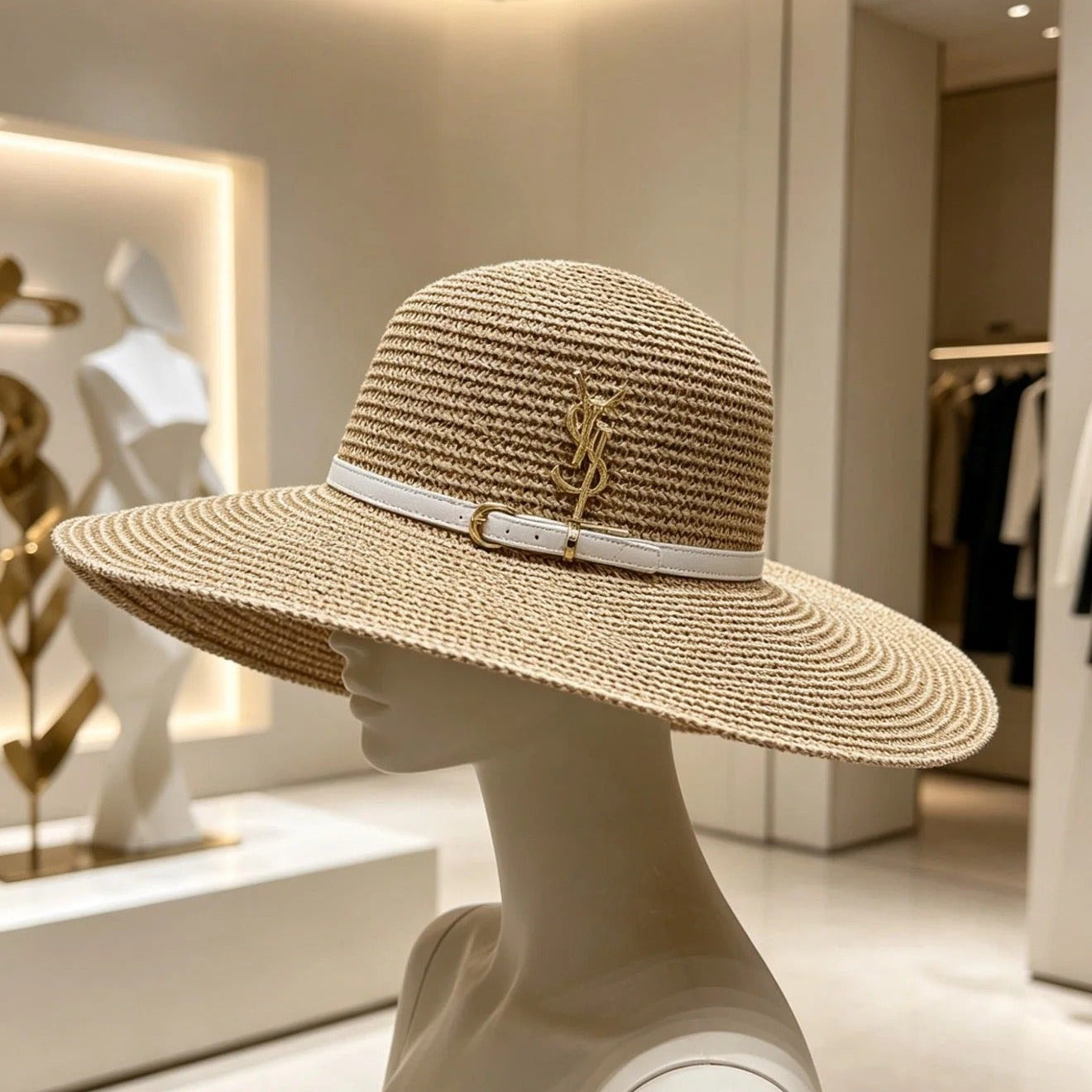 YSL Round Top Yarn Wide Brim Straw Hat 280795