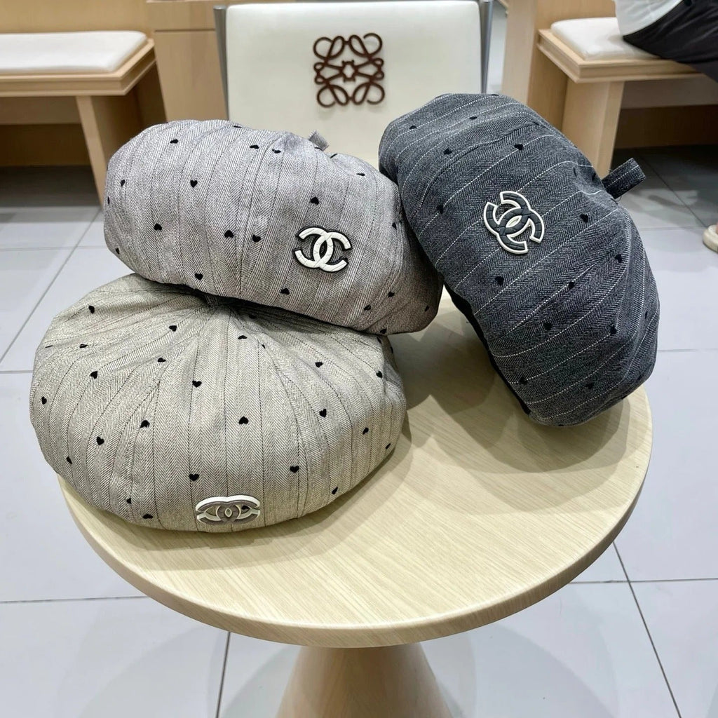 BERET HAT POLKA DOT DARK GRAY 672672