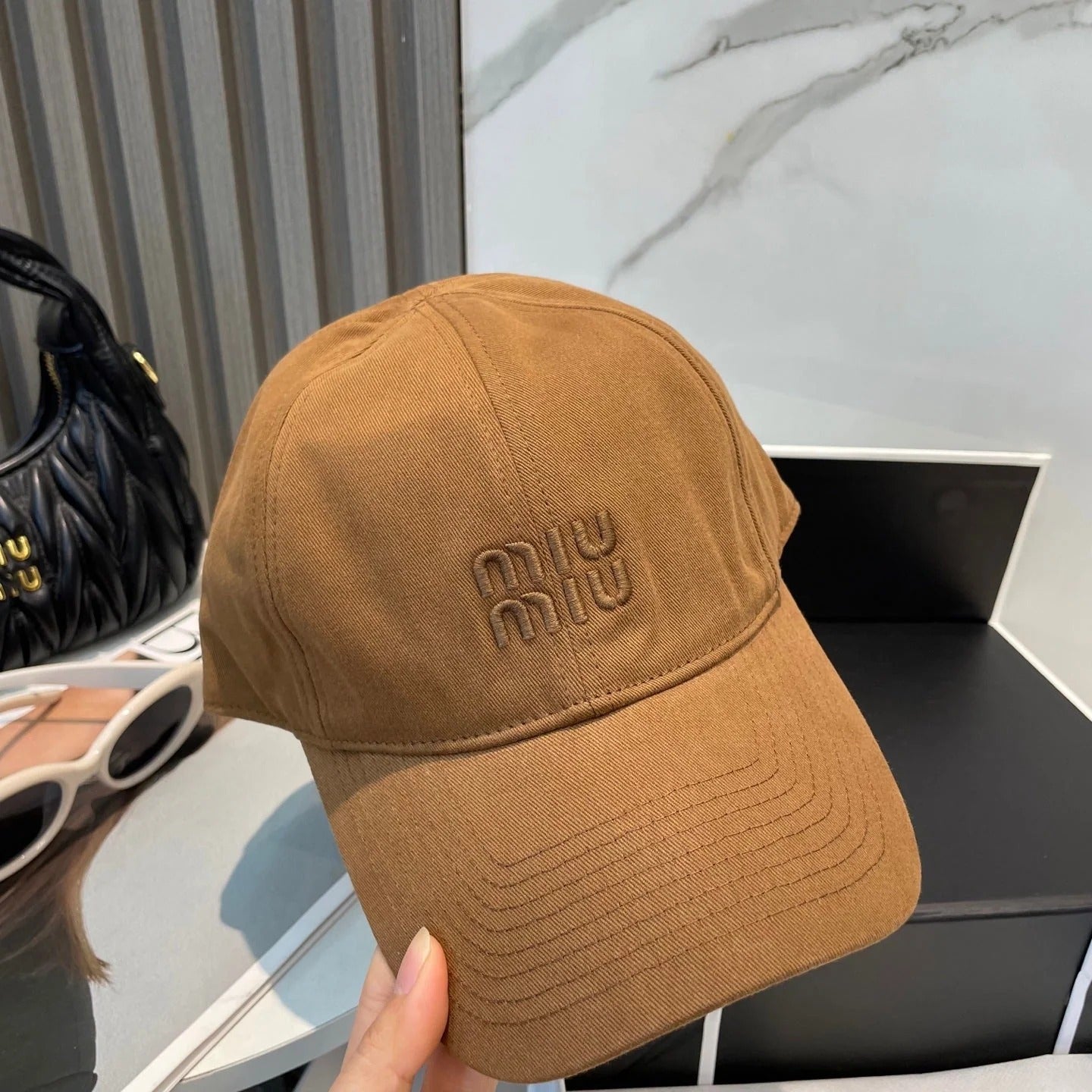 MM BASEBALL CAP IN BURNT ORANGE FABRIC BRAND EMBROIDERY