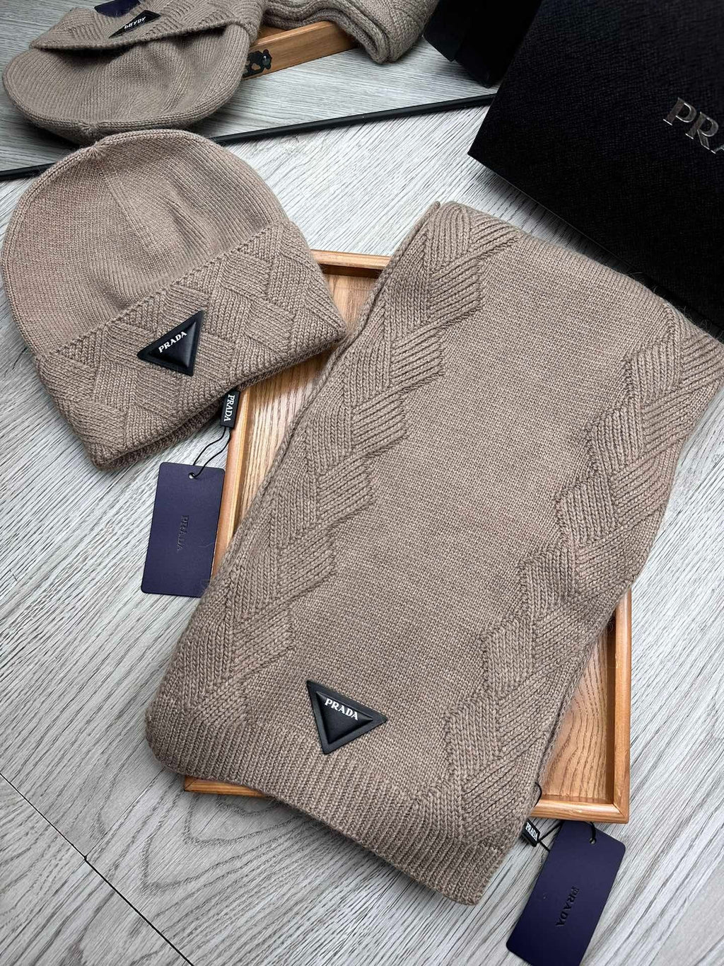 SET SCARF AND HAT IN MEDIUM BROWN WOOL AND RABBIT FUR 397406